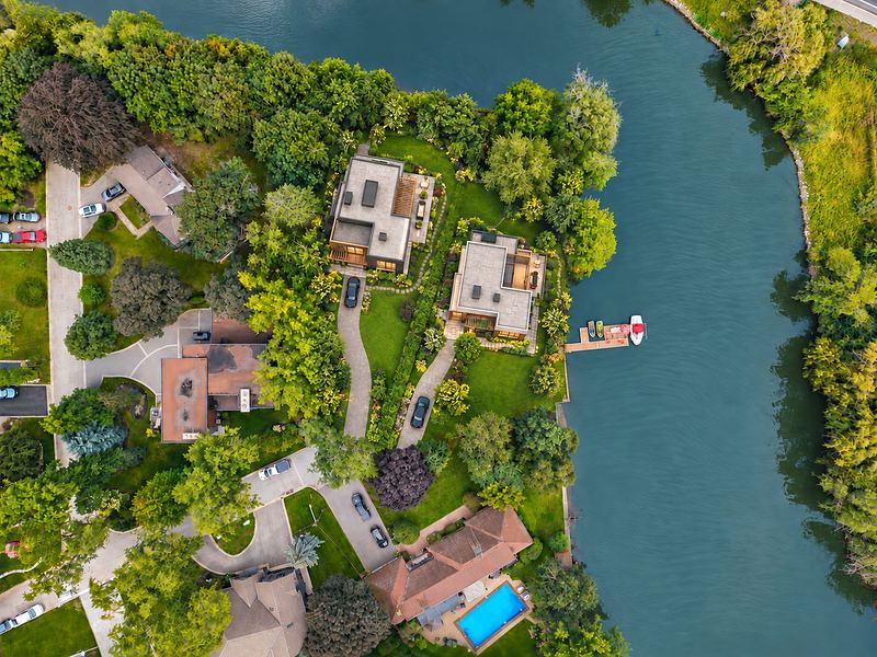 Step 3: two finished modern waterfront homes (concept rendering)